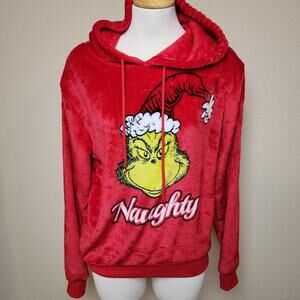 The Grinch "Naughty" Red Pullover Christmas Hoodie Med Super Soft NWOT